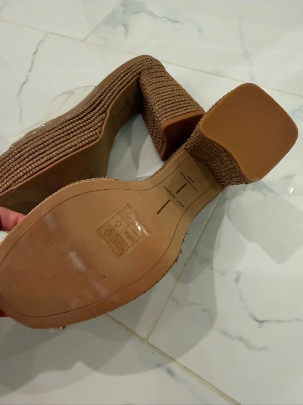 Dolce Vita Lichia Neutral Tan Platform Mule Heels with Clear Strap size 6 - Picture 6 of 7